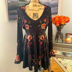 Free People | Dresses | Free People Floral Gothic Romantic Bell Sleeve  Black Red Fall Holiday Dress M 6 | Poshmark